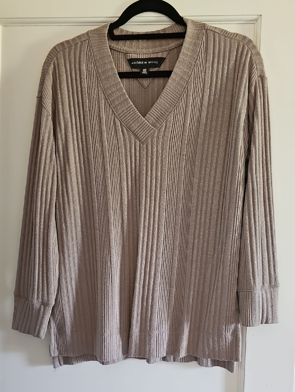 Andrew Marc Women's Ribbed V-Neck Sweater in Taupe